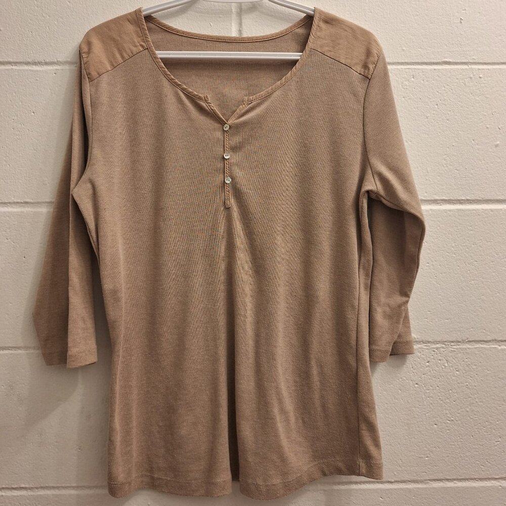 2/$15 Basic beige button-front shirt